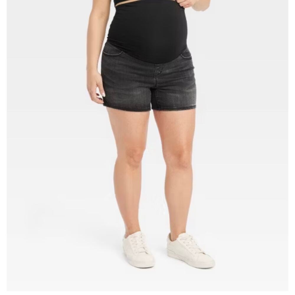 NWT Isabel Maternity by Ingrid & Isabel Midi Maternity Black Jean Shorts Size 2